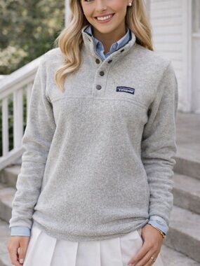 Patagonia Better Sweater Snap T Gray Fleece Pullover Womens M Pockets EUC